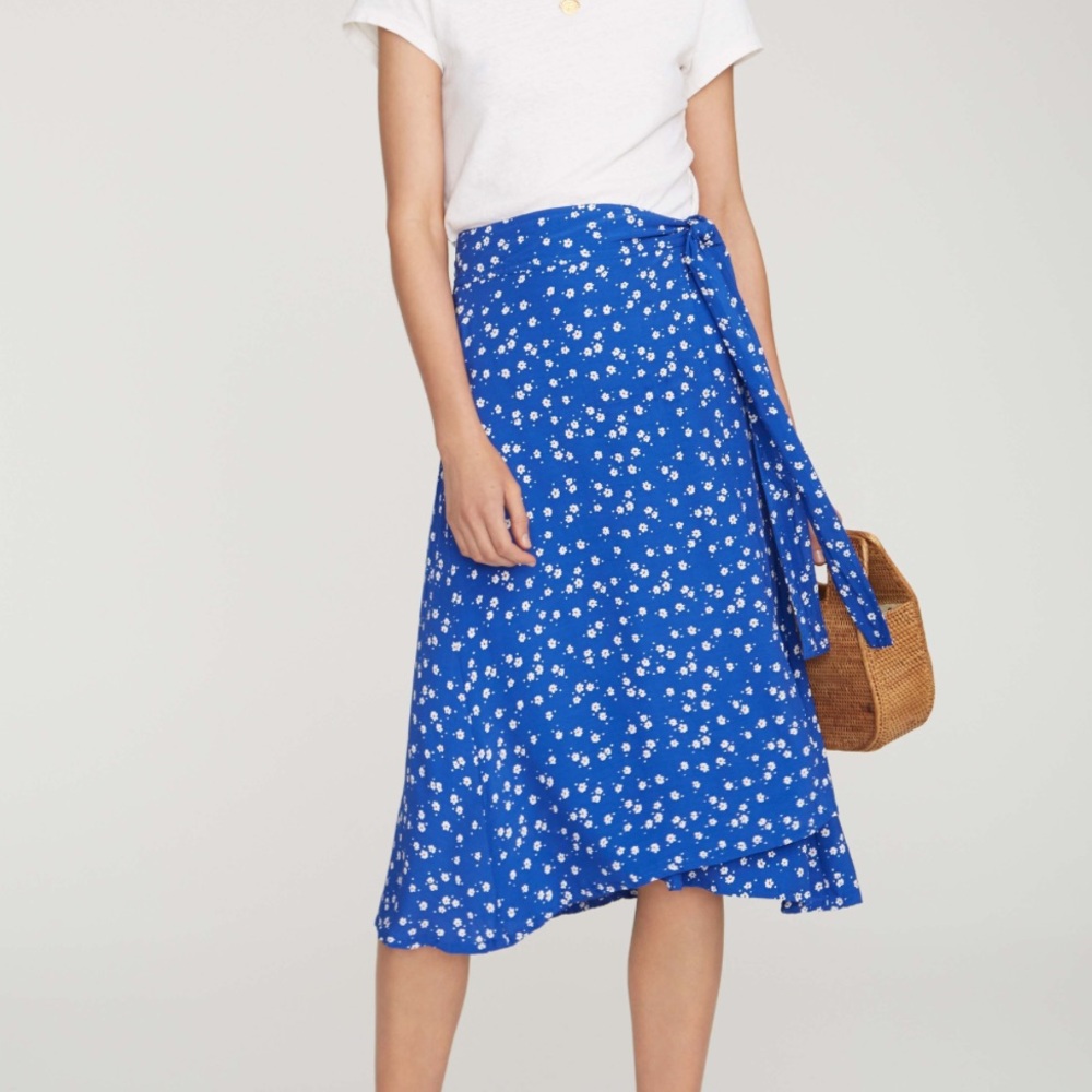 Faithfull The Brand Blue Floral Midi Skirt Tie Waist